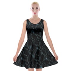 Turquoise Abstract Flowers With Splashes On A Dark Background  Abstract Print Velvet Skater Dress by SychEva