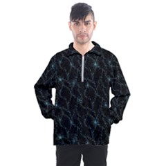 Turquoise Abstract Flowers With Splashes On A Dark Background  Abstract Print Men s Half Zip Pullover by SychEva