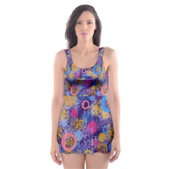 Multicolored Circles And Spots Skater Dress Swimsuit by SychEva