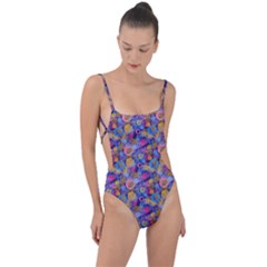 Multicolored Circles And Spots Tie Strap One Piece Swimsuit by SychEva