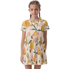 Yellow Juicy Pears And Apricots Kids  Asymmetric Collar Dress by SychEva