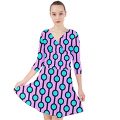 A Chain Of Blue Circles Quarter Sleeve Front Wrap Dress by SychEva