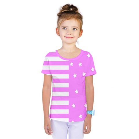 Saturated Pink Lines And Stars Pattern, Geometric Theme Kids  One Piece Tee by Casemiro