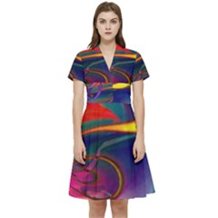 Colorful Rainbow Modern Paint Pattern 13 Short Sleeve Waist Detail Dress by DinkovaArt