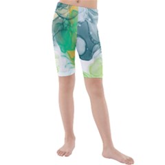 Orange And Green Alcohol Ink  Kids  Mid Length Swim Shorts by Dazzleway