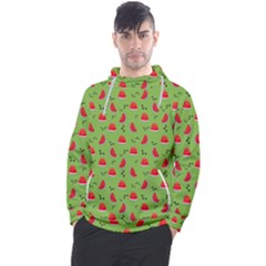 Juicy Slices Of Watermelon On A Green Background Men s Pullover Hoodie by SychEva