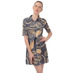 Folk Flowers Pattern  Belted Shirt Dress by Eskimos