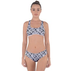 8 Bit Newspaper Pattern, Gazette Collage Black And White Criss Cross Bikini Set by Casemiro