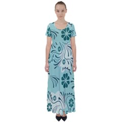 Folk Flowers Pattern  High Waist Short Sleeve Maxi Dress by Eskimos