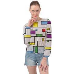 Colorful Rectangles Banded Bottom Chiffon Top by LalyLauraFLM