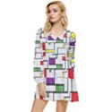 Colorful Rectangles Tiered Long Sleeve Mini Dress View1