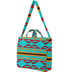 Shapes On A Blue Background Square Shoulder Tote Bag by LalyLauraFLM