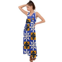 Shapes On A Blue Background                                                             V-neck Chiffon Maxi Dress by LalyLauraFLM