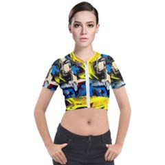 Blue Bird-1-4 Short Sleeve Cropped Jacket by bestdesignintheworld