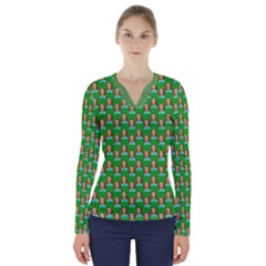 Girl Green V-neck Long Sleeve Top by snowwhitegirl