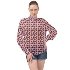 Cute Deer Pattern Pink High Neck Long Sleeve Chiffon Top by snowwhitegirl