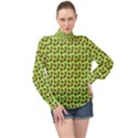 Cute Deer Pattern Green High Neck Long Sleeve Chiffon Top View1