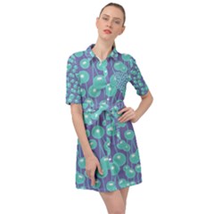 Blue Dandelions  Cute Plants Belted Shirt Dress by SychEva