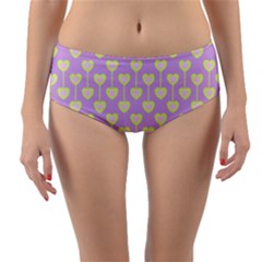 Yellow Hearts On A Light Purple Background Reversible Mid-waist Bikini Bottoms by SychEva