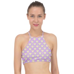 Yellow Hearts On A Light Purple Background Racer Front Bikini Top by SychEva