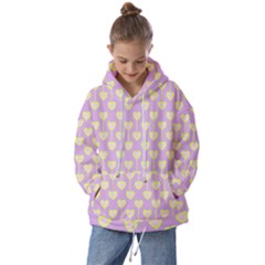 Yellow Hearts On A Light Purple Background Kids  Oversized Hoodie by SychEva