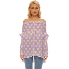 Yellow Hearts On A Light Purple Background Off Shoulder Chiffon Pocket Shirt by SychEva