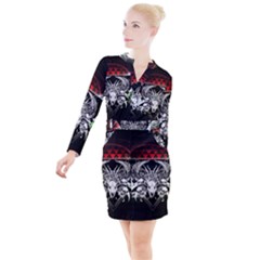 Skullart Button Long Sleeve Dress by Sparkle