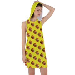 Vector Burgers, Fast Food Sandwitch Pattern At Yellow Racer Back Hoodie Dress by Casemiro