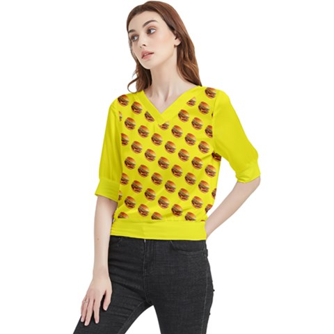 Vector Burgers, Fast Food Sandwitch Pattern At Yellow Quarter Sleeve Blouse by Casemiro