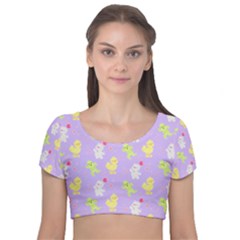 My Adventure Pastel Velvet Short Sleeve Crop Top  by thePastelAbomination