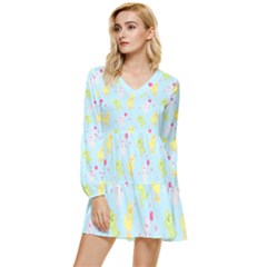 My Adventure Blue Tiered Long Sleeve Mini Dress by thePastelAbomination