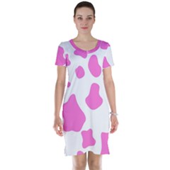 Pink Cow Spots, Large Version, Animal Fur Print In Pastel Colors Short Sleeve Nightdress by Casemiro