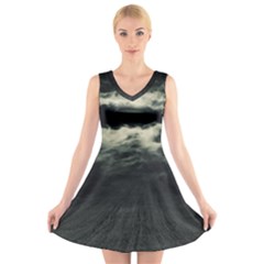 Dark Night Landscape Scene V-neck Sleeveless Dress by dflcprintsclothing