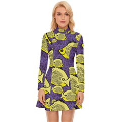 Butterfly Fish And Clove Polyps Long Sleeve Velour Longline Dress by SeaworthyClothing