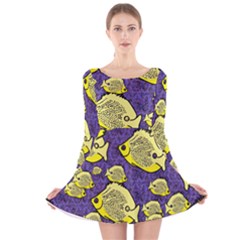 Butterfly Fish And Clove Polyps Long Sleeve Velvet Skater Dress by SeaworthyClothing