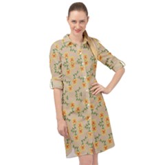 Flowers Pattern Long Sleeve Mini Shirt Dress by Sparkle