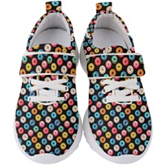 Multicolored Donuts On A Black Background Kids  Velcro Strap Shoes by SychEva