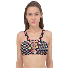 Multicolored Donuts On A Black Background Cage Up Bikini Top by SychEva