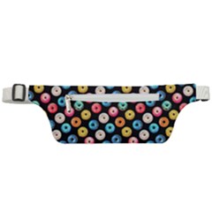 Multicolored Donuts On A Black Background Active Waist Bag by SychEva