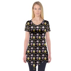 Shiny Pumpkins On Black Background Short Sleeve Tunic  by SychEva