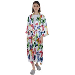 Bright Butterflies Circle In The Air Maxi Satin Kimono by SychEva