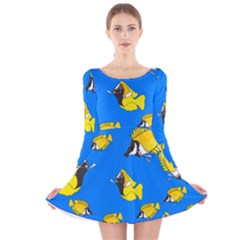 A School Of Foxface Butterfly Fish Long Sleeve Velvet Skater Dress by SeaworthyClothing