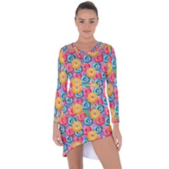 Multicolored Donuts Asymmetric Cut-out Shift Dress by SychEva