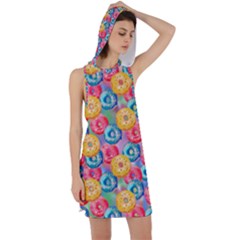 Multicolored Donuts Racer Back Hoodie Dress by SychEva