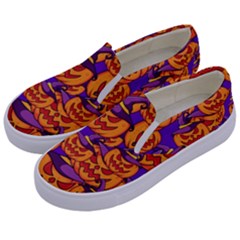 Purple And Orange Pumpkins, Crazy Halloween Pattern, Jack O  Lantern Kids  Canvas Slip Ons by Casemiro