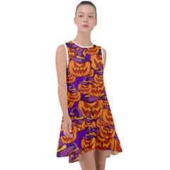 Purple And Orange Pumpkins, Crazy Halloween Pattern, Jack O  Lantern Frill Swing Dress by Casemiro