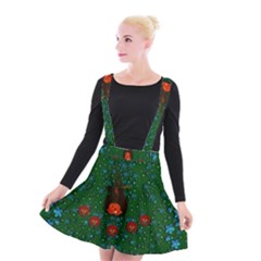 Halloween Pumkin Lady In The Rain Suspender Skater Skirt by pepitasart