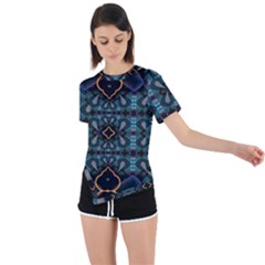 Blue Pattern Asymmetrical Short Sleeve Sports Tee by Dazzleway