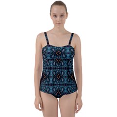 Blue Pattern Twist Front Tankini Set by Dazzleway