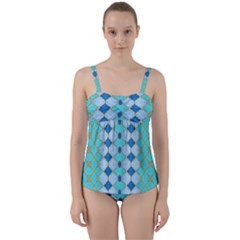 Turquoise Twist Front Tankini Set by Dazzleway